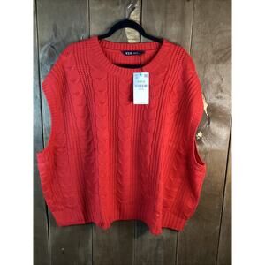 Yours Cropped Cable Knit Vest In Red Size 26-28 Plus